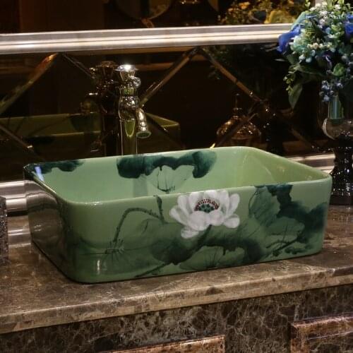 Rectangular Europe style washbasin sink Jingdezhen Art Counter Top ceramic bathroom sink ceramic art wash basin for bathroom