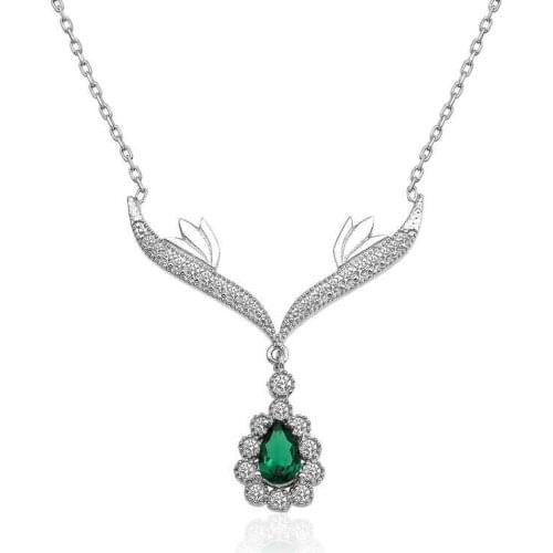 Silver Green Stone Locket Lady Necklace