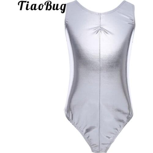 TiaoBug Kids Teens Sleeveless Shiny Patent Leather Ballet Gymnastics Leotard Girls Sports Bodysuit Children Stage Dance Costume