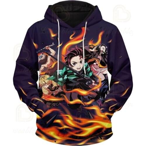 Japan Anime Demon Slayer Men Women Spring Autumn Hooded Pullover 3D Digital Printing Hooded Hoodies for Birthday Gifts