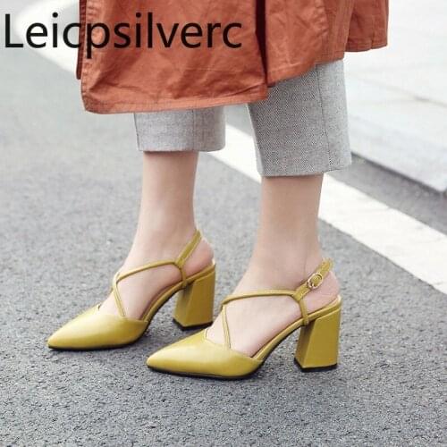 Pumps Spring and autumn new style Pointed Shallow mouth Buckle Thick heel mid heel Womens Single shoes plus size 32-46