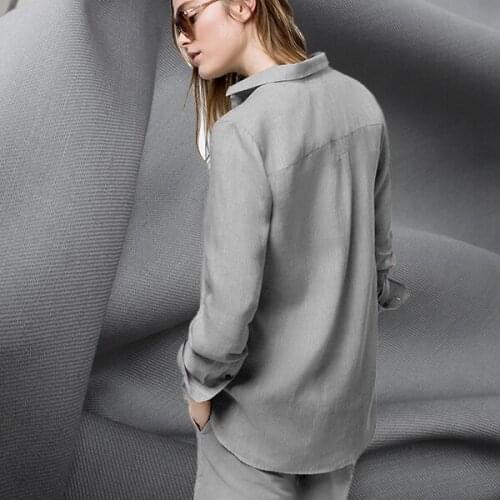 Fashion shirt high end fine matte light grey linen fine fashion fabric