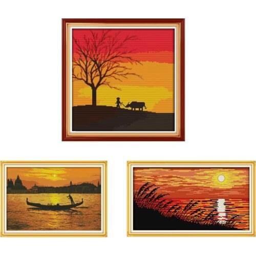 Sunset Counted Cross Stitch 11CT Printed Unfinished 14CT Cross Stitch Sets landscape Cross-stitch Kits Embroidery Needlework