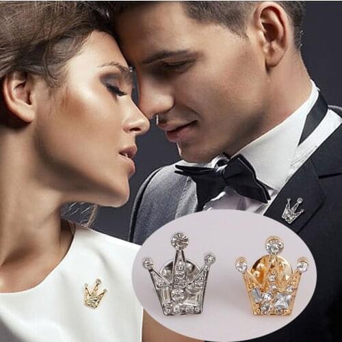 Korean Pop Retro Simple Alloy Crystal Mini Crown Brooch For Women Men Fashion Small Metal Jewelry Wholesale