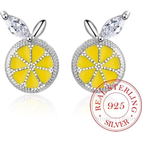 925 Sterling Silver Prevent Allergy Crystal Lemon Stud Earrings for Women Gift Jewelry pendientes boucle d oreille