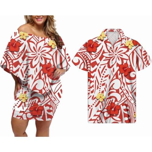 Hycool Elegant Casual Dress 2021 Summer Polynesian Hibiscus Print Women Fashion Off Shoulder Party Hip Dress Wedding Guest Dress