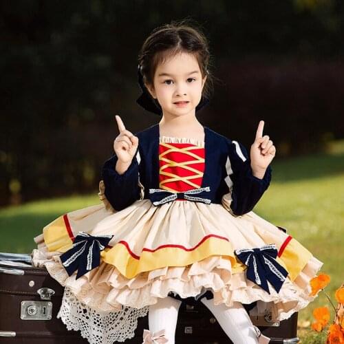 Lolita Style Handmade Girls Winter Dresses New Princess Lolita Tutu Dresses for Children Anna Cosplay Party Halloween Dress