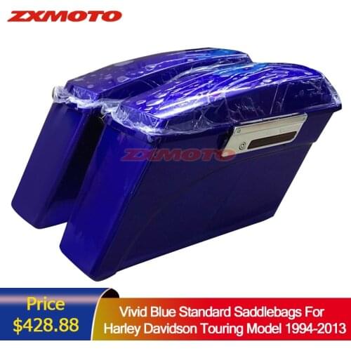 ZXMOTO Vivid Blue Hard Saddlebags Saddle Bags For Harley Touring Glide Ultra Classic 1994-2013 With Latch Keys ZXMT