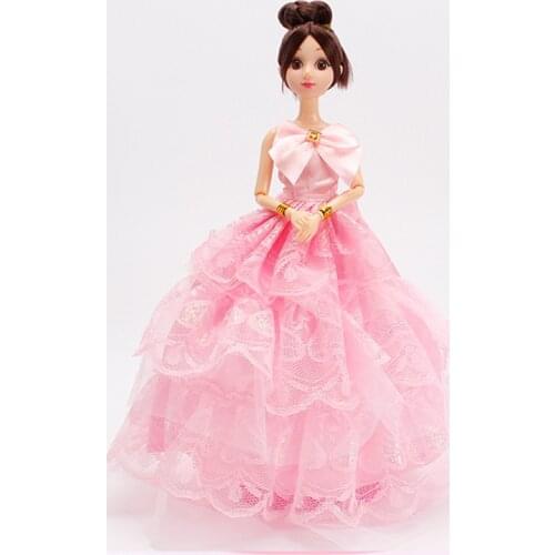 1:6 Pink Bowknot Princess Dress Doll Outfit for Barbie Doll Clothes Off Shoulder Lace Wedding Gown 1/6 BJD Dolls Accessories Toy