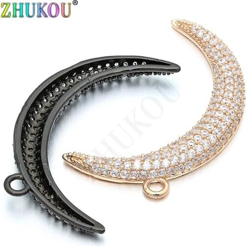 24*39mm Brass Cubic Zirconia Moon Charms Pendants DIY Women Necklace Pendant Jewelry Accessory Findings, Model: VD69