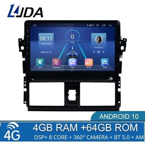 4G+64G DSP Android 10 Car Multimedia Player For Toyota Vios 2014 2015 2016 2 Din Radio GPS Navigation Stereo Octa Core NO DVD