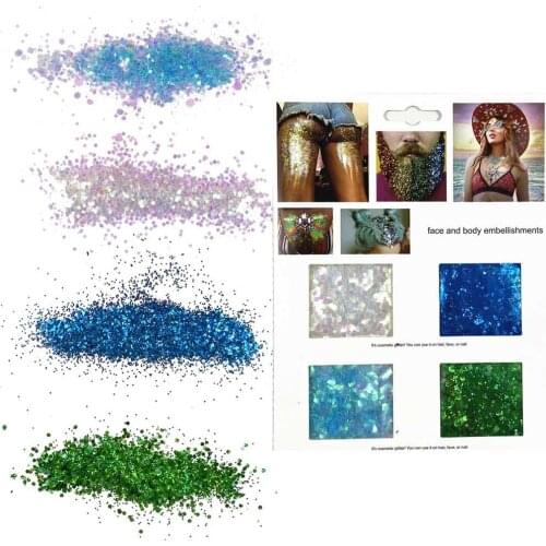 4 pcs per set Green and Blue Theme Face Glitter also be Hair Root Glitter, Beard Shimmer, Eyebrow Glitter Body Paint