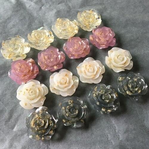 5pcs 23mm Simulation Rose Flower Resin Beads Brooch Ring Findings Diy Gold Foil Handicrafts Cabochon Earring Jewelry Making F378