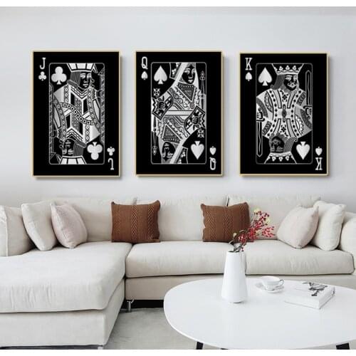 Abstract Silver Playing Cards King Queen Canvas Painting on The Wall Posters and Prints Wall Art Pictures for Club Bar Decor