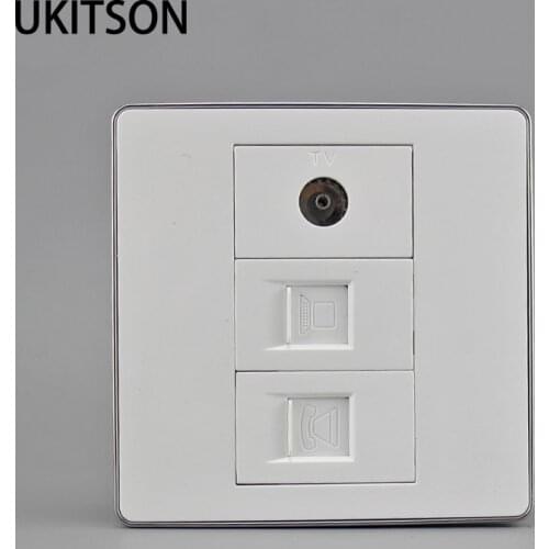 Analog TV Plug Outer Frame CAT5E RJ45 Wall Outlet With CAT3 RJ11 Phone Socket