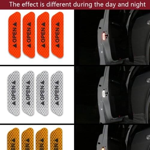 Car Accessories 4Pcs Reflective Tape Door Sticker Decals Car Safety Night Reflector Universal Warning Sign Reflective Strip