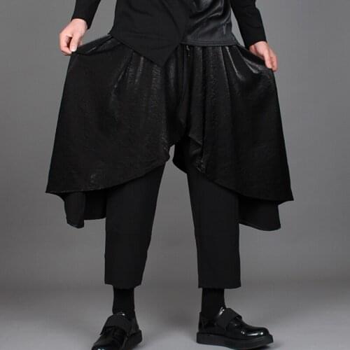 Dark tide pants men fall and winter false two nine-point culottes youth personality trend hairdresser casual straight pants