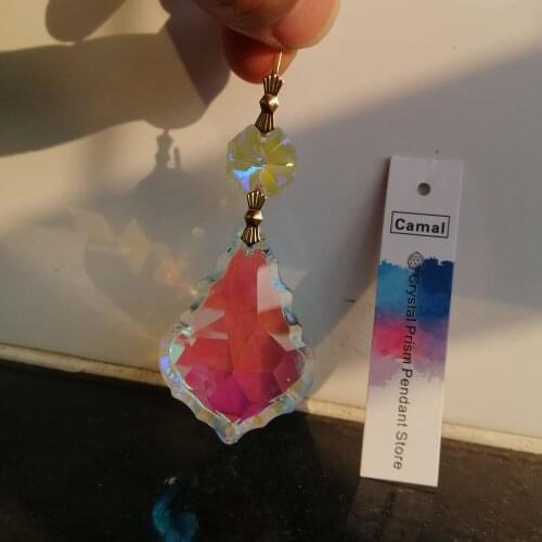 Camal 2pcs AB Color 50mm French Maple Leaf Octagonal Bead Gold Bowtie Pins Crystal Pendant Prism Chandelier Suncatcher Lighting