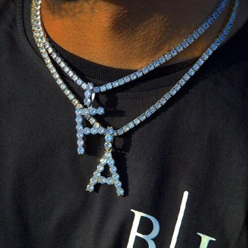 Hip hop Men women jewelry high quality iced out cubic zirconia 5mm cz tennis chain Bubble Letter Alphabet Charm pendant necklace