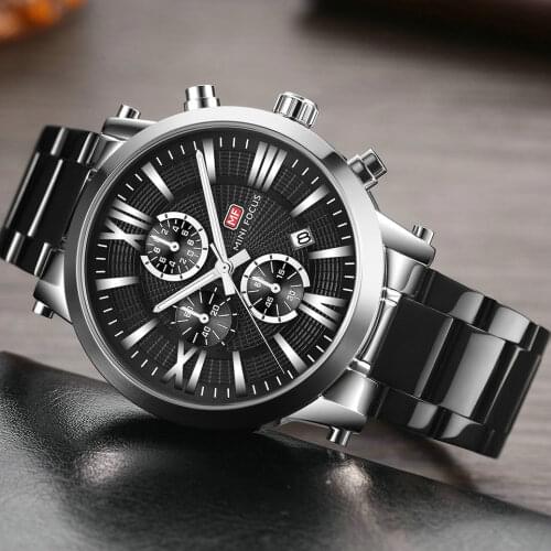 MINI FOCUS Military Chronograph Mens Watch Business Sport Wristwatch Man Mental Strap Free BOX Relogio Masculino Waterproof NEW