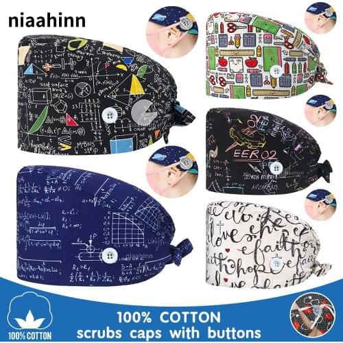 Medical Doctor Nurse Surgical Cap Unisex Medical Work Hats Printing Dental Clinic Operating Room Hat Pet Veterinary Surgery Cap