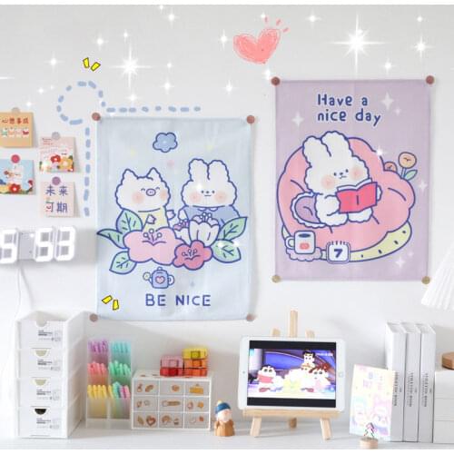 Ins Kawaii Tapestry Background Cloth Cute Icecream Bunny Wall Cloth Inspiration Decorative Cloth Bedroom Bedside Hanging Cloth