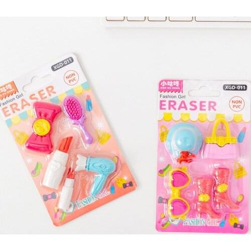 3set Hair Dryer Lipstick Heels Hand Bag Glasses Model Rubber Eraser Set Kids Erasers Gifts School Stationery Supplies Wholesale