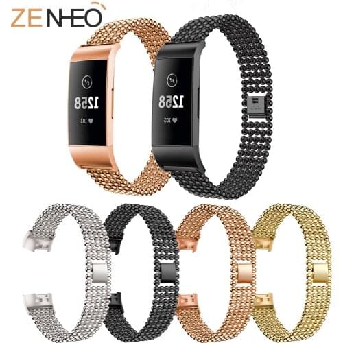 Metal Stainless Steel Wristband for Fitbit Charge 3 Bling Crystal Adjustable Bracelet Strap with connector Band for Charge 3