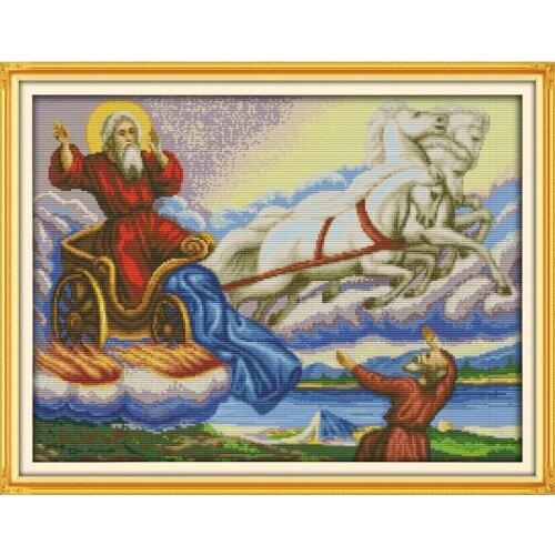 Joy Sunday Santa Claus&carriage Cross Stitch 14CT DMC DIY Cross Stitch Printed Canvas Needlework Sets Home Decoration Send Gift