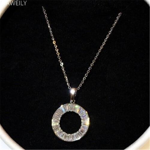 NAWEILY New Fashion Crystal Necklace Silver Color Rhinestone Circle Pendant Necklace Women Jewelry Gifts Clavicle Chain NWLN364
