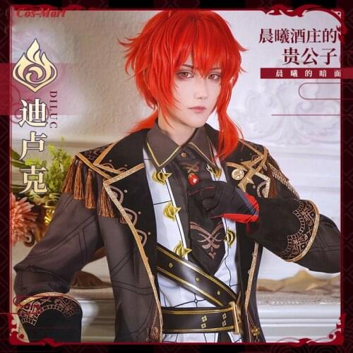 New Hot Game Genshin Impact Diluc Cosplay Costume Males Full Set Handsome Battle Uniform Activity Party Role Play Clothing S-XL