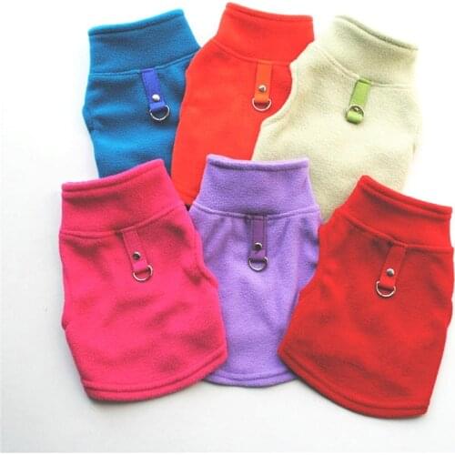 New Dog Vest Soft Fleece Clothes for Small Dogs Solid Candy Color Dog Tshirt with Dog Harness Leash D-Ring Pug Yorks Coat