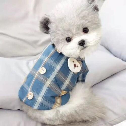 Dog Clothes Small Pet Spring Autumn Style XXL Shirt Teddy Bichon Kawaii Cotton Pocket Check Thin Style Dogs Shirt