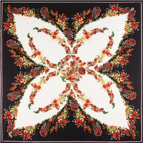 130*130cm Silk Bohemia Butterfly Peony Design Scarves Women Foulard Square Hijab Scarf Ladies Shawl Wrap Muffler Female Hijab