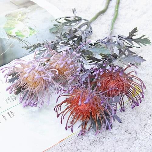 Dusty Pincushion Flower artificial king protea Faux Tropical flower Artificial plant DIY wedding home decor