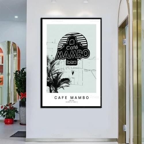 Retro Vintage Sketch Art Travel Poster-Cafe Mambo Ibiza Oil Painting Posters and Prints on Canvas Hd Wall Art Modular Home Decor