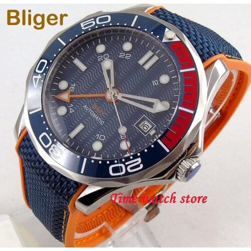 Luxury 41mm mechanical watch men waterproof blue dial rubber canvas bracelet ceramic Bezel luminous sapphire GMT Auto b238