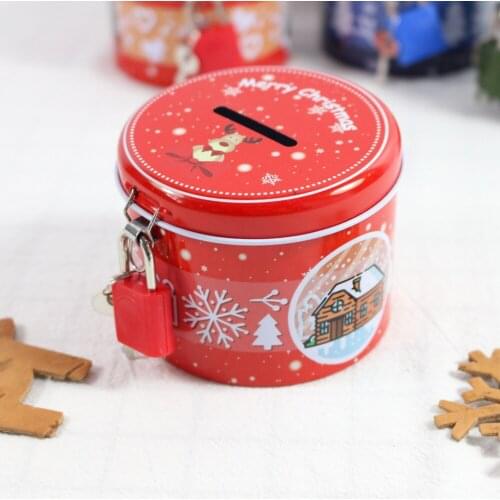 Christmas Present Cute Piggy Bank Coin Safe Storage Box Round Money Can With Metal Lock and Key Cartoon storage box