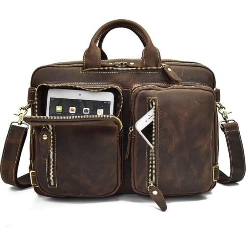 MAHEU High Quality Leather Backpack Double Zipper Cowhide Backpacks Brief Case Travel Office Dual Use Shoulder Bags Pure Leather