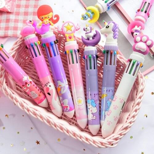 24 pcs/lot Multicolor Unicorn Mermaid Cat Claw Ballpoint Pen Cute 10 Colors Ball Pens Material school Writing supplies