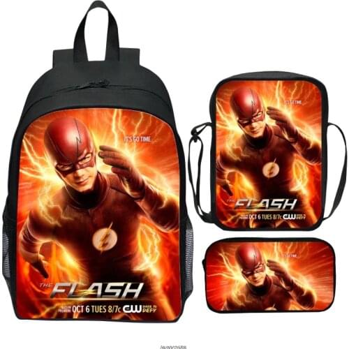 The Flash 3D Print School Bags For Girls Boys Kids Backpack 3pcs/set Children Book Bag Schoolbag Orthopedic Students Mochilas