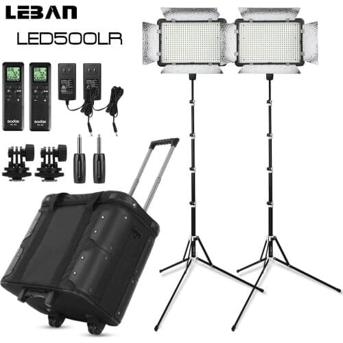 Godox 2X LED500LRC 300-5600K LED Video Light Continuous Lighting with 2X Light Stand + Roller Carry Bag Video Studio Lights Kit