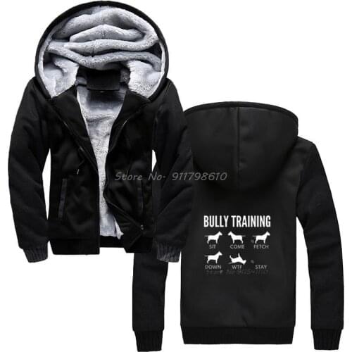 Funny Hoodie Men English Bull Terrier Bully Train Dog Father Men Hooded Winter Thickening Keep Warm Sweatshirt Streetwear