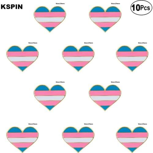 Transgender Pride Heart Shape Lapel Pin Flag badge Brooch Pins Badges 10Pcs a Lot