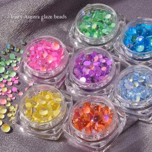 Candy Colors Mixed Size Round Glass Crystal Beads AB 3D Nail Art Rhinestones DIY Flatback Acrylic Stones Decorations Nails Art