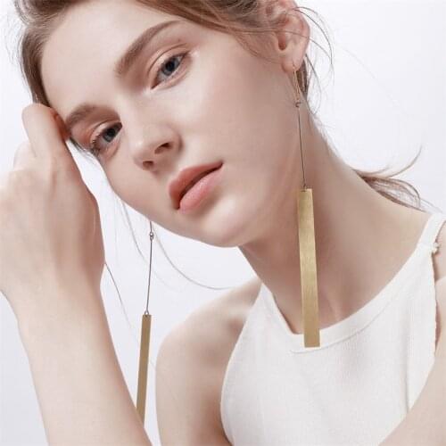 Gold Color Long Earrings for Women Look Thin Charming Stainless Steel Bar Dangle Earring Party Gifts for Her Jewelry brinco