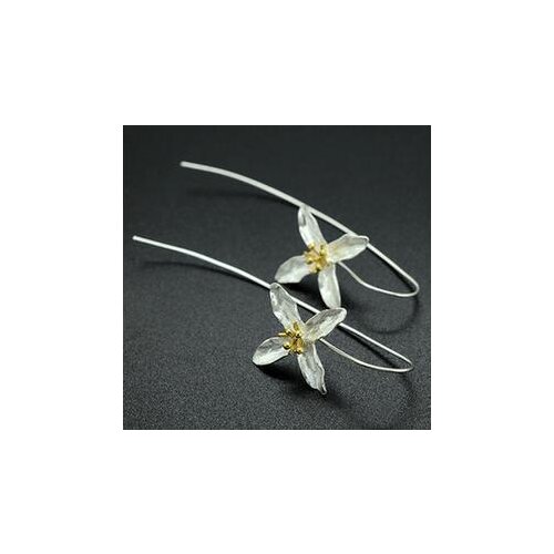 2016 New arrival trendy promotion gift long flower 925 sterling silver female earrings jewelry wholesale jewelry Valentines Gift