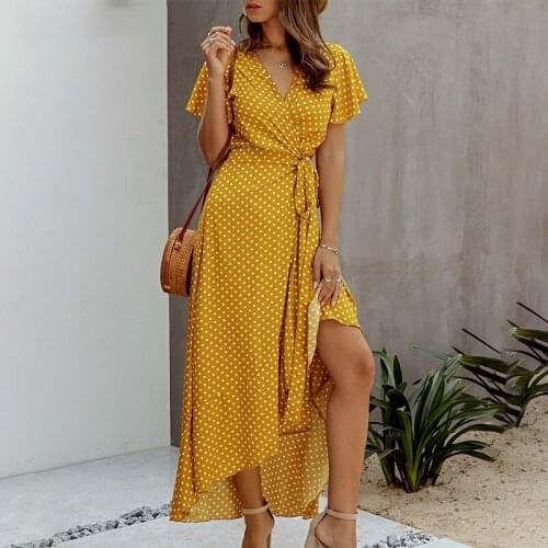 Foridol vintage polka dot women wrap dress plus size ruffle bohemian v neck summer long dress casual cotton holiday maxi dress