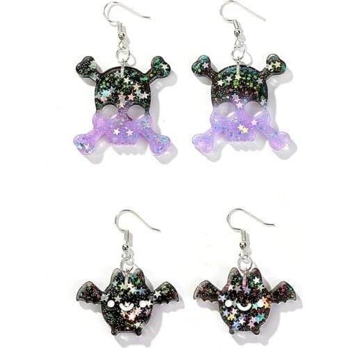 1pair Fashion Craft Glitter Skull ,Totoro and flower Drop Earring Resin earring for Birthday Gift Child Girls Teens Jewelry