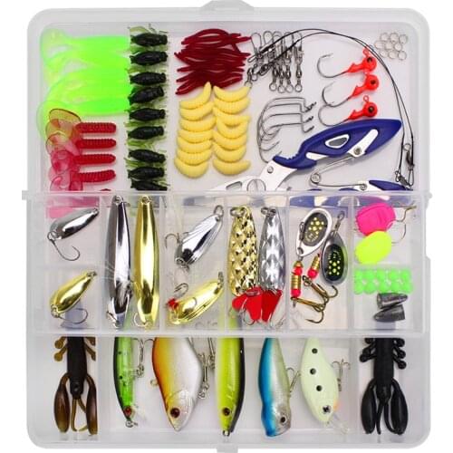 101 Multi Fishing Lure Kit Set Spinner Crankbait Minnow Soft Hard Spoon Crank Baits Fishing Hooks Tackle Box Accessories X585B